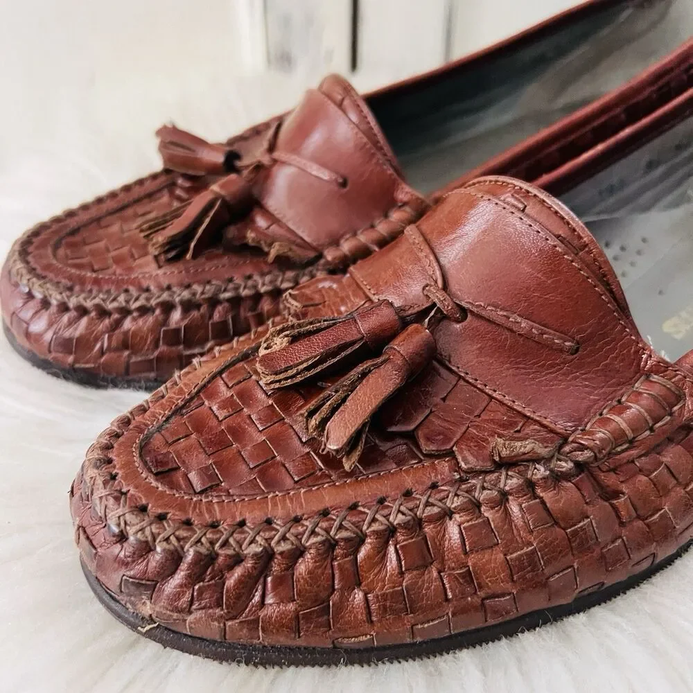 Stacy Adams Apple Brown Leather Woven Tasseled Oxford Dress Shoes - Size 9.5 M
